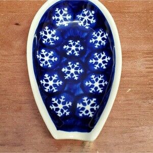 Polish Pottery Blue Snowflake Spoon Rest